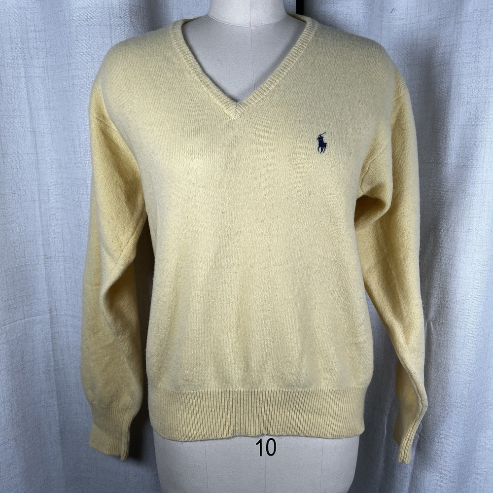 Vintage Ralph Lauren Men's‎ Large Butter Yellow V-Neck 100% Lambswool Sweater